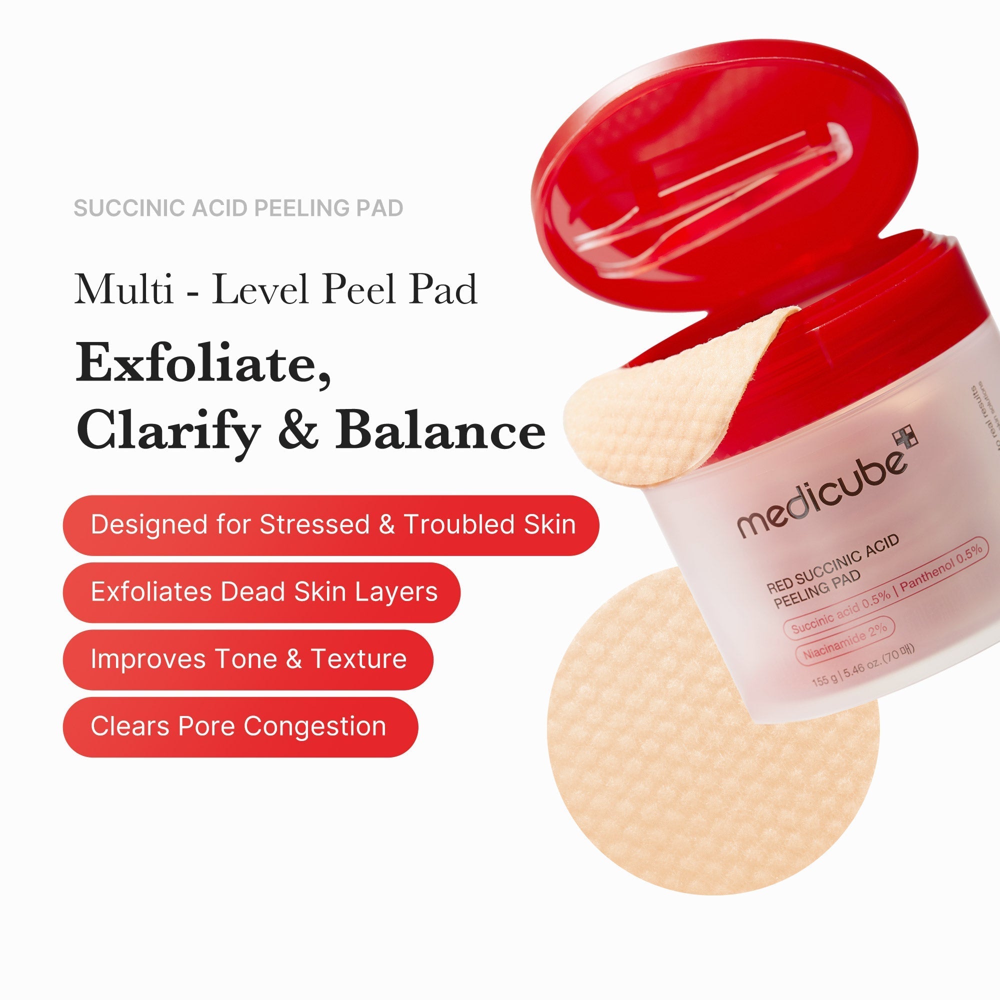Red Succinic Acid Panthenol Pads - Fresh Skin Routine