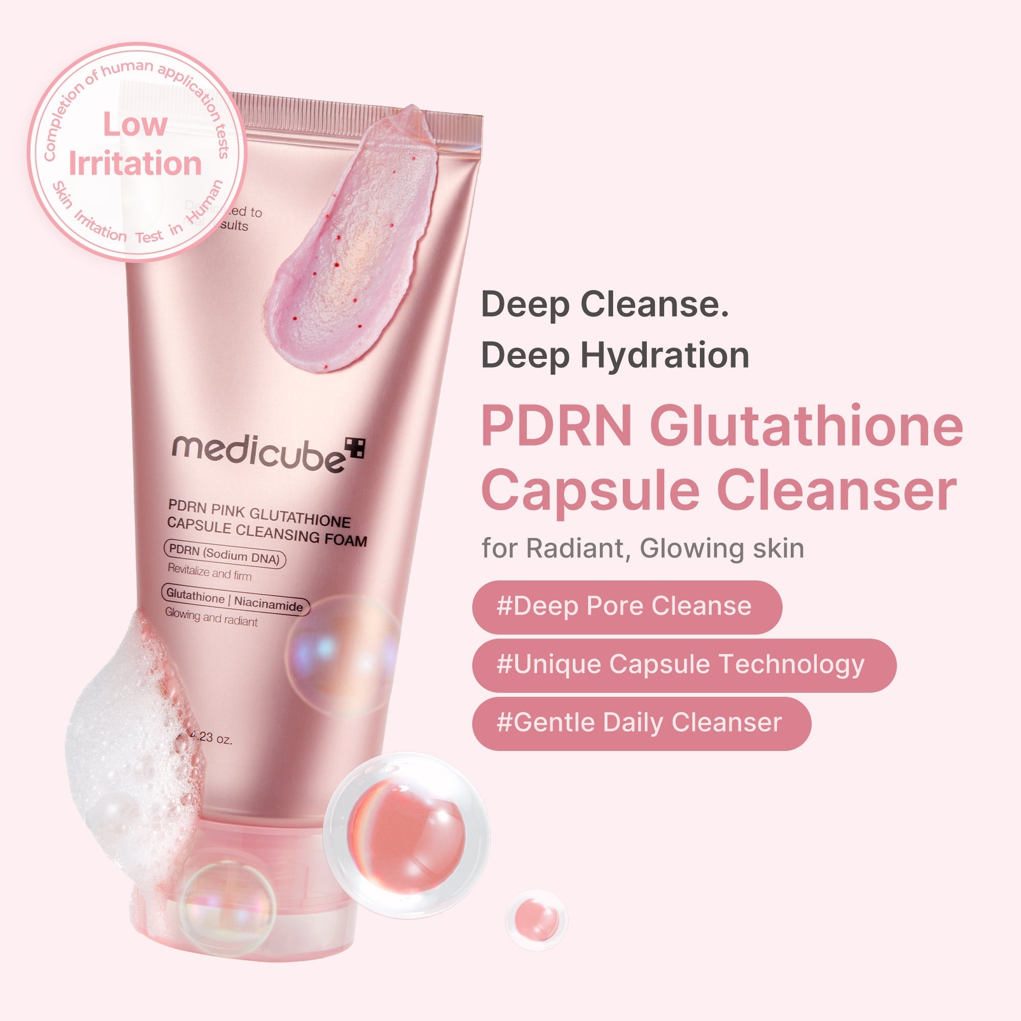 PDRN Pink Glutathione Capsule Foam Cleanser - Glow Starts Here